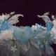 Clearance MHYO Veil Flowered Headpiece Aqua Tulle Wedding Bridal Bride Beach Garden Halloween or Play Costume
