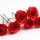 Set of 6 - Red roses, Wedding Hair Accessories, Bohemian Wedding Hairstyles Hair Flower, Bridal hair pin