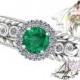 Wedding and Engagement ring,  DIAMOND Twisted Bridal ring, filigree Diamond Engagement ring, Natural Genuine Emerald Wedding Ring
