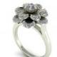 Feminine Flower Engagement Ring, Rustic Wedding ring, 14k White gold and Natural Diamonds