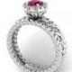 Natural Ruby Wedding and Engagement ring,  DIAMOND Twisted Bridal ring, filigree Diamond ring, Natural Genuine Sapphire Wedding Ring