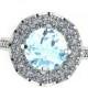 Engagement ring, Aquamarine and diamonds engagement ring, wedding flower ring