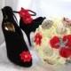 Satin Flower Bridal Shoe Clip, Rhinestones shoe clips, wedding bridal shoe clips, shoe decorations, pearl shoe clips