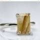 25% Off Sale - golden rutilated quartz ring,silver ring,gemstone ring,rectangle ring,gold silver ring,custom ring