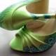 Bridal lime green shoes , Wedding Shoes lime green, lime green bridal shoes, peacock feather shoes, Sale shoes, lime green citronade Keziah