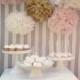 Melanie Collection- 5 pom poms- blush and gold tones/ vintage wedding/ girl baby shower decoration