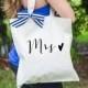 Mrs Bag for Wedding or Bridal Shower Gift, Canvas Bag for Newlywed, Striped Ribbon Bag for Wedding Gift  ( Item - BMR300)
