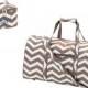 Monogrammed Personalized travel set 2 Pc Taupe Chocolate Chevron Large Duffle & Mini Cosmetic Case Sports Dance Overnight Bag