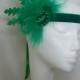 Bright Emerald Green Glitter Feather and Crystal 1920's Flapper Ribbon Tie Head Band - Downton Abbey The Great Gatsby