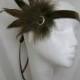 Mocha Chocolate Brown & Gold Pheasant Feather 1920's Flapper Ribbon Tie Head Band - Downton Abbey The Great Gatsby