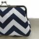 Navy and White Chevron Clutch Purse  - Lined in Dupioni Silk - Charlie