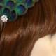 PEACOCK EYE Feathers Silver Headband Crystal Handmade Turquoise Blue Green Feather Fascinator Wedding Bridesmaids Bridal Hair Accessory