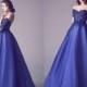 Fashion Royal Blue Evening Dresses 2016 Off Shoulder Lace Satin Short Sleeve A Line Prom Formal Dress Pageant Red Carpet Celebrity Gowns Online with $112.15/Piece on Hjklp88's Store 