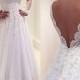 Real Image Long Sleeve Lace Wedding Dresses 2015 White Illusion Sheer Applique V-Neck Sheer A-line Chapel Train Bridal Dresses Ball Gowns Online with $129.95/Piece on Hjklp88's Store 