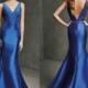 Charming Mermaid Royal Blue Evening Dresses Satin 2015 V-Neck Sleeveless Cheap Trumpet Lace Long Party Prom Formal Gowns Runway Fashion Online with $109.48/Piece on Hjklp88's Store 