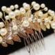 Gold Bridal hair comb, Pearl hair comb, Gold Wedding headpiece, Swarovski crystal headpiece, Leaf hair comb, Bridal jewelry, Bridal comb