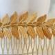 Gold Leaf Hair Comb. Bridal Hair Comb, Leaf Headpiece, Wedding Hair Accessory, Woodland Hair Accessory, Gold Brass Leaf Branch Hair Comb