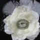 Ivory Bridal Flower Hair Clip Wedding Accessory  Crystal Feathers Bridal Fascinator