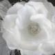 White Bridal  Flower Hair Clip  Wedding Hair Clip  Wedding Accessory Veil  Pearls Feathers