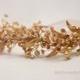 Rustic Gold Bohemian Wedding Wreath, Headpiece of Golden Babies Breath and Metal Leaves Gold Flower Crown Bridal Headband
