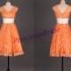 2015 tea length orange lace bridesmaid gowns,cheap simple maid of honor dress hot,cute v-neck dresses for wedding party.