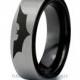 Batman Tungsten Wedding Band Ring Mens Womens Brushed Pipe Cut Black Fanatic Comic Geek Anniversary Engagement ALL Custom Sizes Available