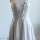 2015 Grey One Shoulder Bridesmaid dress, Gray Short Chiffon, Ruched Evening gown, a line Cocktail dress, Asymmetric Prom dress (B068A)-RENZ