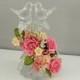 Glass Lovebird Topper / Wedding Cake Topper / Pink Roses and glass / Vintage Glass Bird Topper / Lovebird wedding cake topper