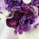 Silk Bride Bridesmaid Bouquet Roses Ranunculus Anemone Purple Country Wedding Lace (Item Number 130119)
