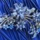 Blue Satin Clutch with Crystal   brooch,Satin Evening Bag,Clutch, Wedding handbag ,Bridal  Swarovski Pearls ,Vintage Style Bridal