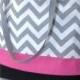 Set of 5 LARGE Chevron beach bags . Gray White Touch of Bright Pink . chevron tote . great bridesmaid gifts . MONOGRAMMING available