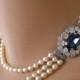 Vintage Pearl and Sapphire Rhinestone Bridal Choker Necklace