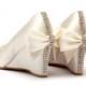 Ivory Rhinestone Wedding Shoes, Ivory White Bridal Wedges, Garden Wedding, Beach Wedding, Bridal Shoes, Wedding Shoes with Back Bow