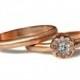 18K rose gold Bridal set, Diamond Engagement ring, 18k solid gold halo diamonds engagement ring, Classic diamond ring, 4mm center diamond
