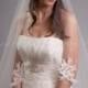 Ivory Bridal Veil Single Layer Light Ivory Alencon Lace, Hand Beaded Lace Wedding Veil - Monica