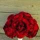 Red Crimson Silk Wedding Bouquet with Peonies, Ranunculus, and Hydrangea