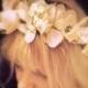 Flower wedding headband pink hair crown tiara bridal headpiece 