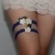 blue feather bridal garter set, wedding garter, ivory bride garter set, chic plum blossom garter,  garter with pearls