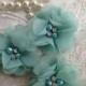 SALE-CUSTOM-Wedding Garter-Aqua-Navy-Chiffon-Shabby-Flower-Pearl-Rhinestone-garter belt-Rhinestone Garter-Vintage-Bridal Garter-Toss Garter
