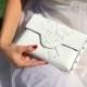 Bridal clutch bag / white clutch purse / vegan and proud / clean white clutch / embossed white vinyl / tuckable chain strap / all handmade