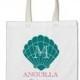 Bridesmaid Beach Gift or Wedding Welcome Tote Bag - Monogram Seashell Tote Bag in Tide Teal/Hot Pink