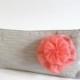 Hawaii inspired Wedding Clutches, Set of 3, Light Gray Cosmetic Clutch, Coral Red Flower on Clutch, Destination wedding Gift