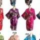 On Sale Set  9 Kimono Robes Bridesmaids Silk Satin Mix Colour Paint Peacock Designs Pattern Gift Wedding dress for Party Free Size