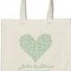 Wedding Welcome or Destination Wedding Tote Bag - Sweet Heart Personalzed Tote Bag in Mint Green