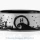 Nightmare Before Christmas Landscape Wrap Around Tungsten Wedding Band Mens Womens Pipe Cut Silver Anniversary Engagement ALL Size Available
