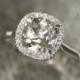 Cushion White Topaz and Diamond Halo Engagement Ring in 14k White Gold 8x8mm Cushion White Gemstone Ring (Bridal Wedding Ring Set Available)