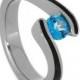 Blue Topaz Ring and Wedding Band with Crushed Rock Accent Styled in Titanium, Tension Set Paraiba Topaz Engagement Ring