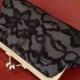 Bridesmaids Gifts - Black Lace over Grey Clutches