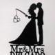Personalized Wedding Cake Topper - Hooked on Love 2 with personalized Initials + Mr & Mrs last name