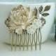 Antique Gold Rose Comb, Gold Ivory Rose Flower Comb, Rose and Leaf Wedding Comb, Bridal Hair, Vintage Rustic Gold Wedding, Bridesmaids Gifts